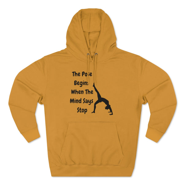 The Pose Begins - Black on White Hoodie for SUP Paddleboard Standup Yoga Devotees