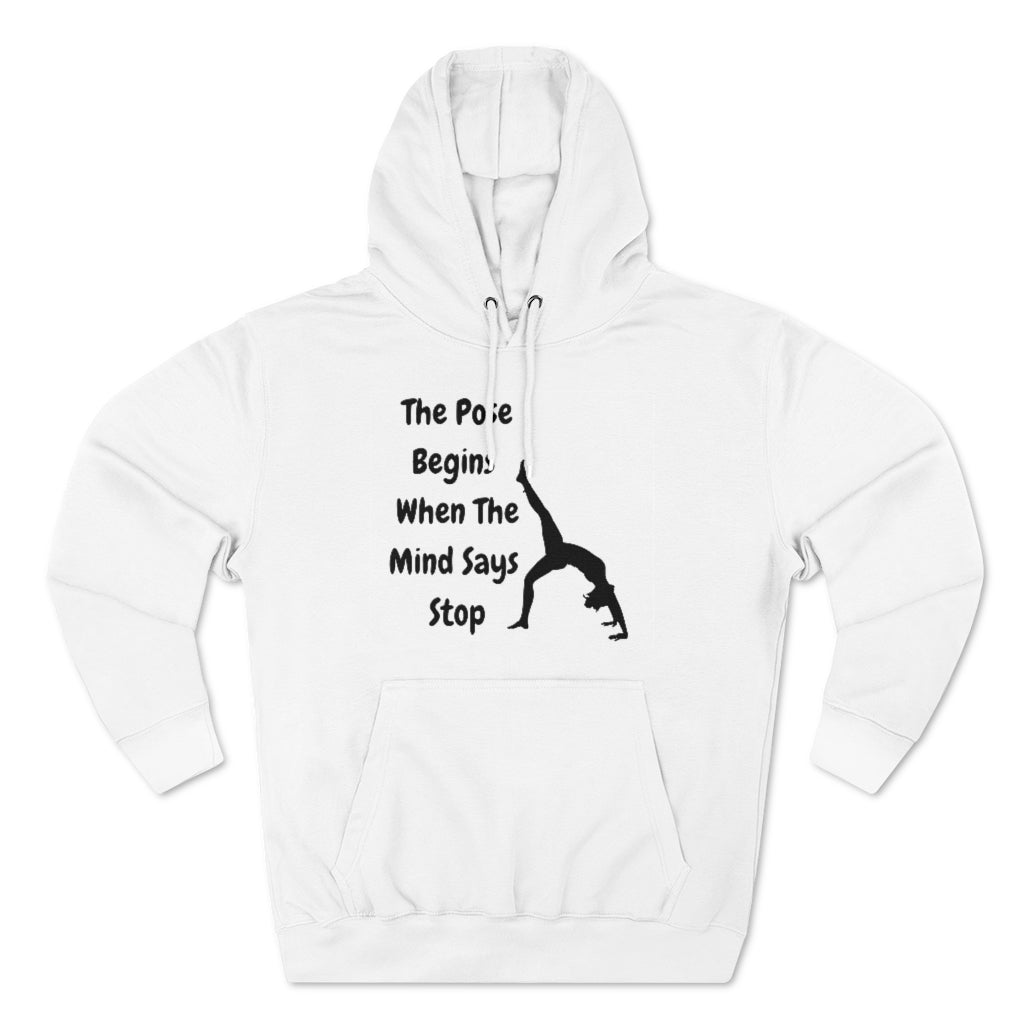 The Pose Begins - Black on White Hoodie for SUP Paddleboard Standup Yoga Devotees