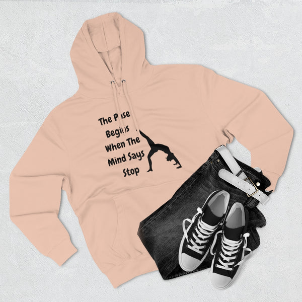 The Pose Begins - Black on White Hoodie for SUP Paddleboard Standup Yoga Devotees