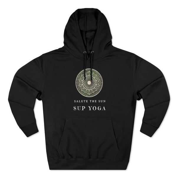 Premium Unisex Hoodie - 'Salute The Sun' Mandala for the Committed Sun and Water Loving SUP - Standup - Paddleboard Yoga Devotee