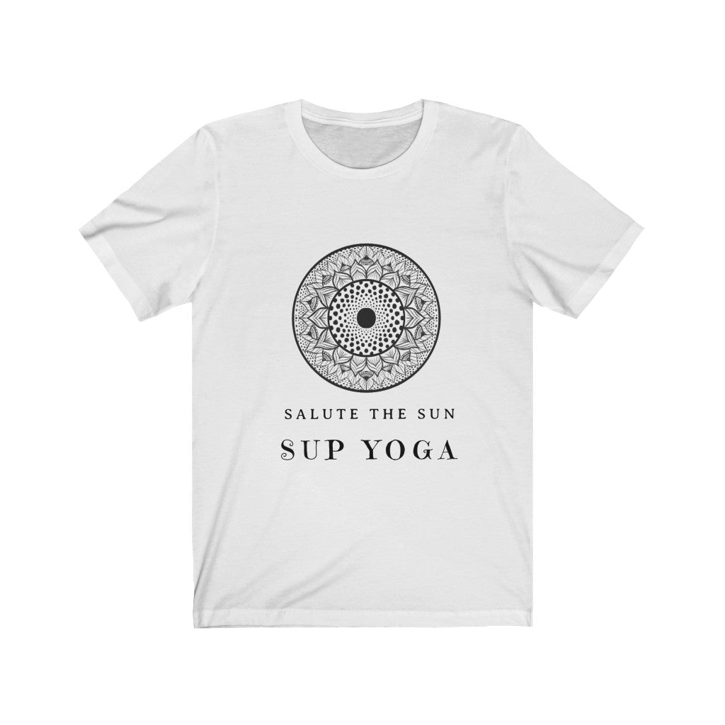 A 'Salute The Sun' Mandala Tee for SUP - Paddleboard - Standup Yoga Lovers of Nature and  Vibrant Personal Health