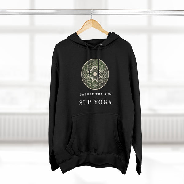 Premium Unisex Hoodie - 'Salute The Sun' Mandala for the Committed Sun and Water Loving SUP - Standup - Paddleboard Yoga Devotee