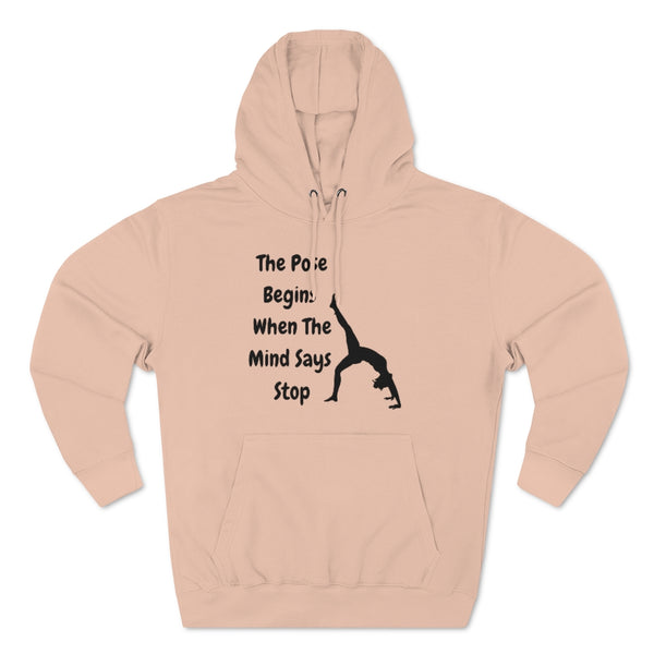 The Pose Begins - Black on White Hoodie for SUP Paddleboard Standup Yoga Devotees