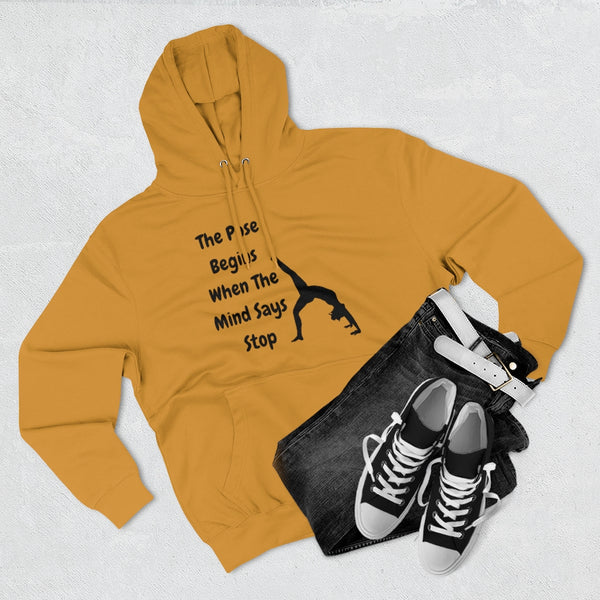 The Pose Begins - Black on White Hoodie for SUP Paddleboard Standup Yoga Devotees